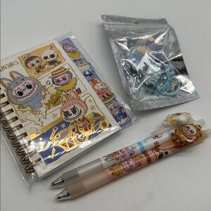 Cute Labubu Stationery Set with Notebook and Pens Plus Keychain